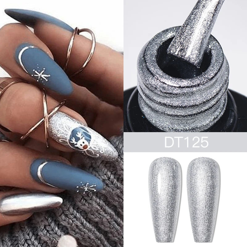 MEET ACROSS 7ml Red Blue Green Metallic Gel Nail Polish Super Bright Mirror Effect Semi Permanent LED UV Gel Nail Art Varnish