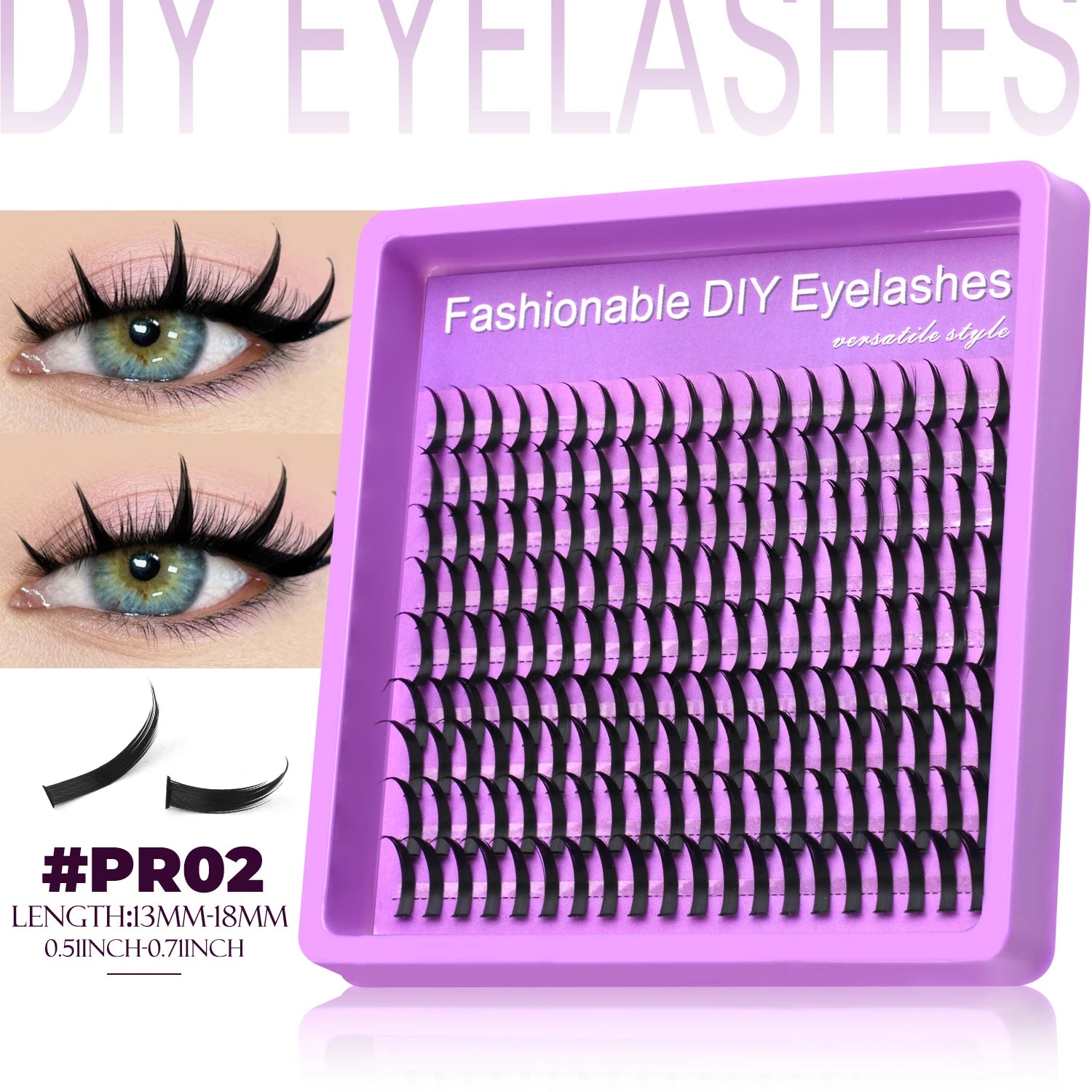 LASVIREY DIY Lash Clusters with Manga Spiky Lashes Fluffy Fake Eyelashes Mixed Tray Fluffy Individual Lashes Extension Makeup