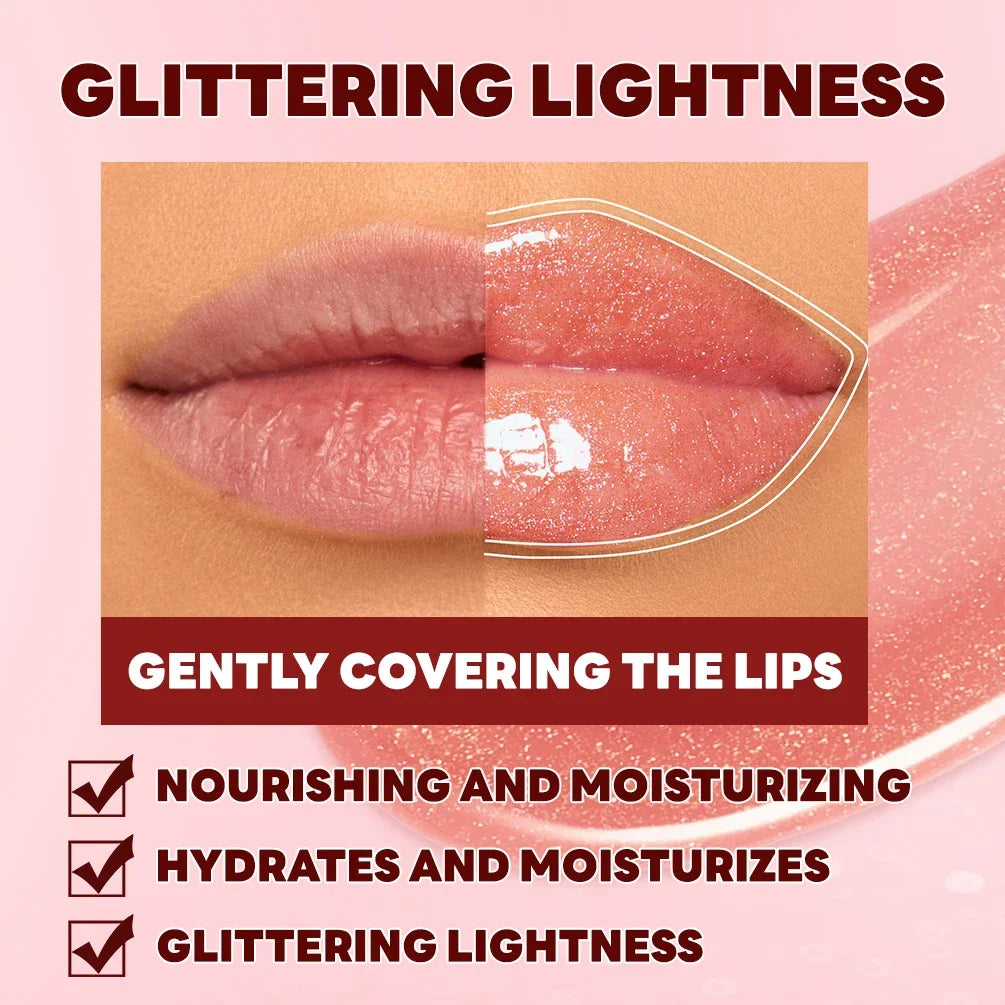 Qibest 8 Colors Moisturizing Diamond Shimmer Glitter Lip Gloss Makeup Sparkling Glitter Liquid Lipstick Pearl Lipgloss Tint