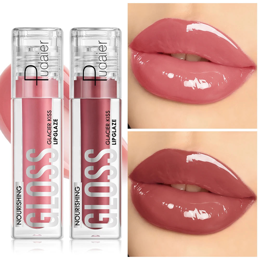 2Pcs Hydrating Glass Lip Gloss Set Plumping Waterproof Long Lasting Non-sticky Lip Tint