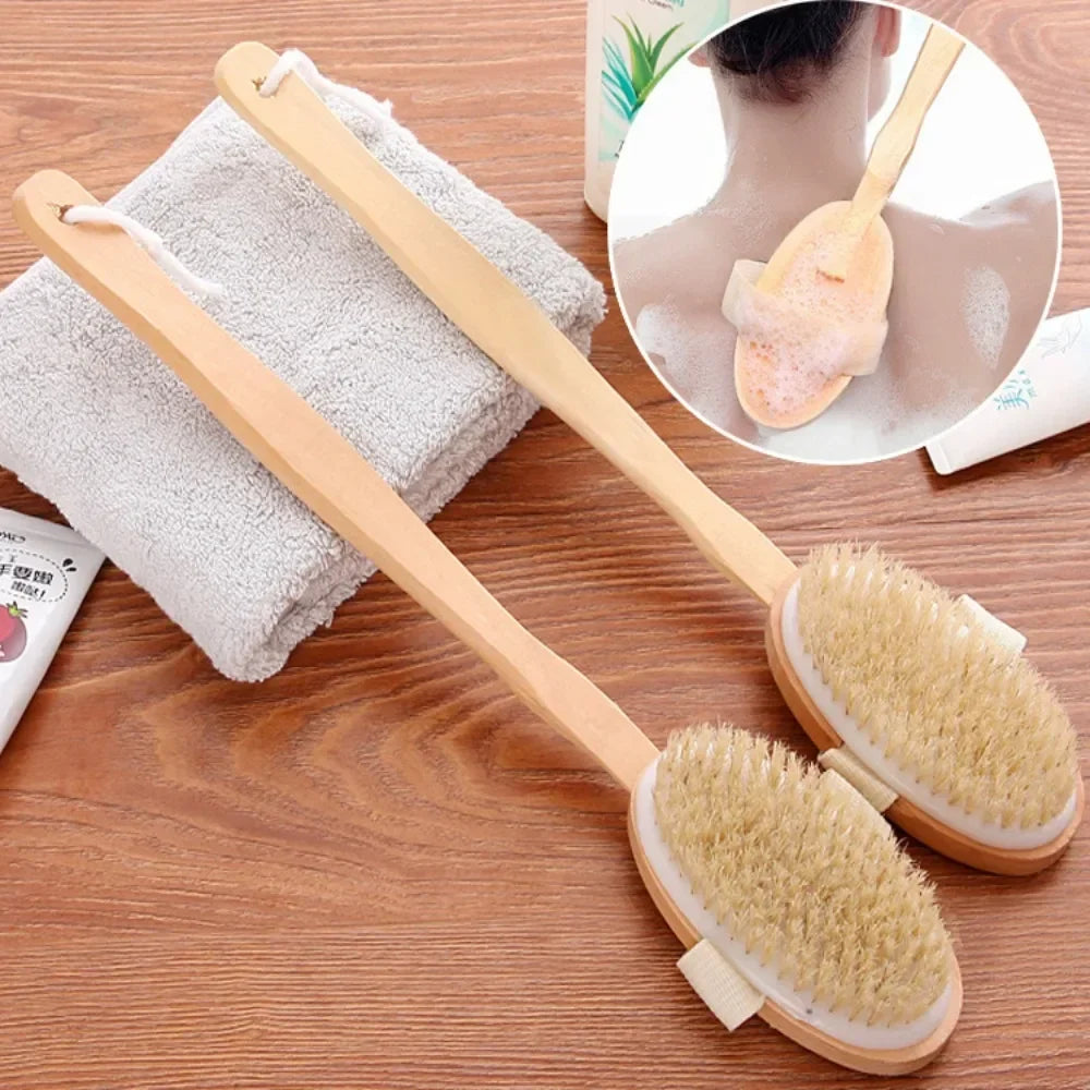 1/2Pc Wooden Detachable Long Handle Shower Body Brush Bathing Massage Back Body Exfoliating Brush Bathroom Wash Brush Bath Tools