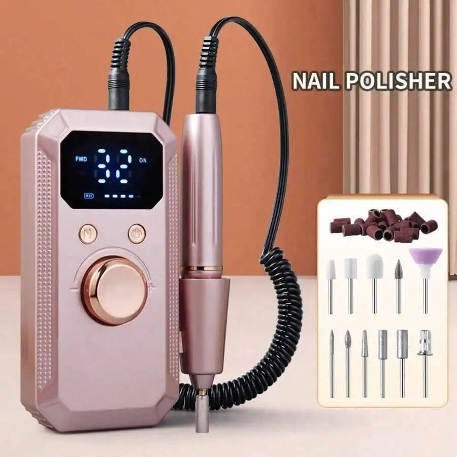20,000RPM Rechargeable Electric Nail Drill, Portable Nail File Machine For Acrylic, Gel Nails Polishing, With 11 Sanding Bits And 20 Sanding Bands, Suitable For Beginners And Professionals, Professional Tool Manicure Set, Gre