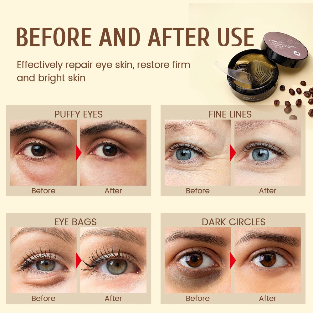 Caffeine Collagen Under Eyes Patches Lighten Dark Circles Bags Puffiness Fine Lines Wrinkle Nourish Eye Skin Care Eye Mask 60pcs