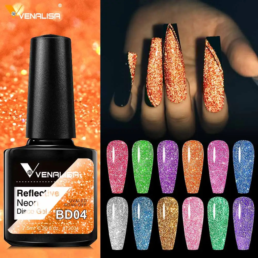 VENALISA Reflective Disco Glitter Full Coverage Super Diamond Sparkle Pigment Gel Nail Polish Soak off UV LED Nail Gel Varnish