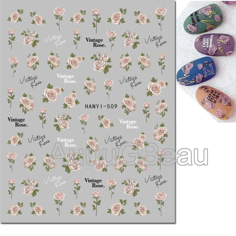 3d Nail Art Decals Geometric Lines Daisy Sunflowers Letters Adhesive Sliders Nail Stickers Decoration For Manicure