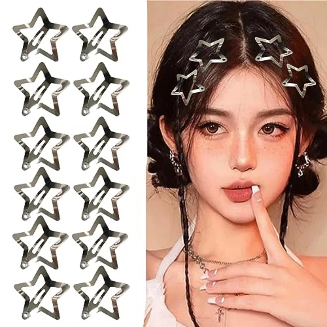 5/15/30/60/100/200pcs Y2K Silver Star Hair Clips for Girls Metal Snap Clip Hairpins Barrettes Hair Grip Jewel Hair Accessories