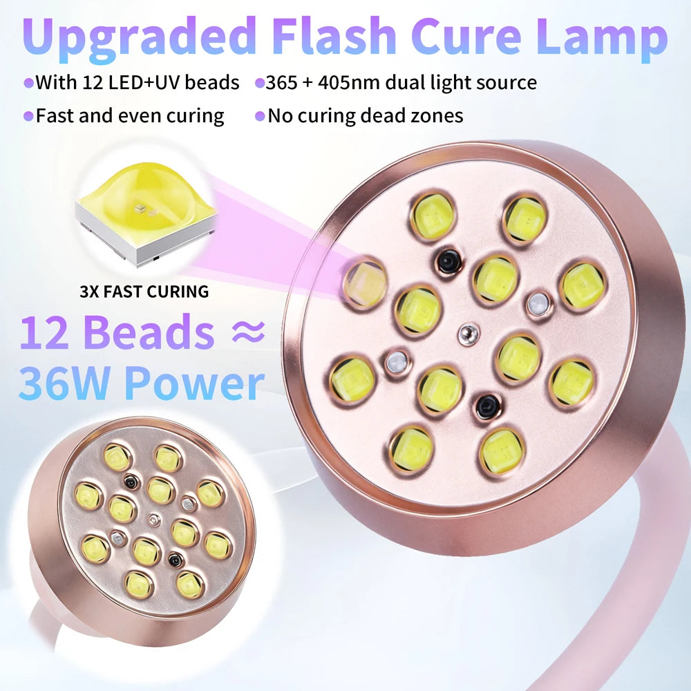 Ai Sensor Nail Lamp 36W 12 Beads LED UV Nail Dryer Wireless Rechargeable Lamp Fast Drying Nail Lamp 360° Bendable Table Lamp