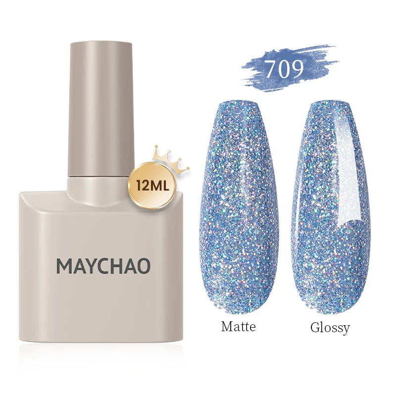 MAYCHAO Gel Nail Polish 12ML Full Coverage Base Top Coat Soak Off Gel Polish UV LED Gel Semi Permanent Varnishes Design Nail Art