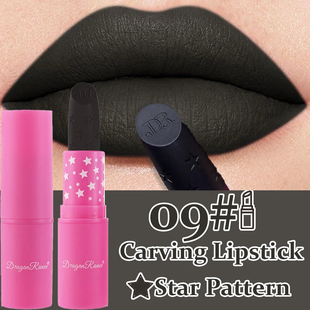 Waterproof Rose Pink Lipstick Star Embossed Velvet Matte Lasting Lip Stick Lasting Non-stick Cup Lip Gloss Women Makeup Cosmetic