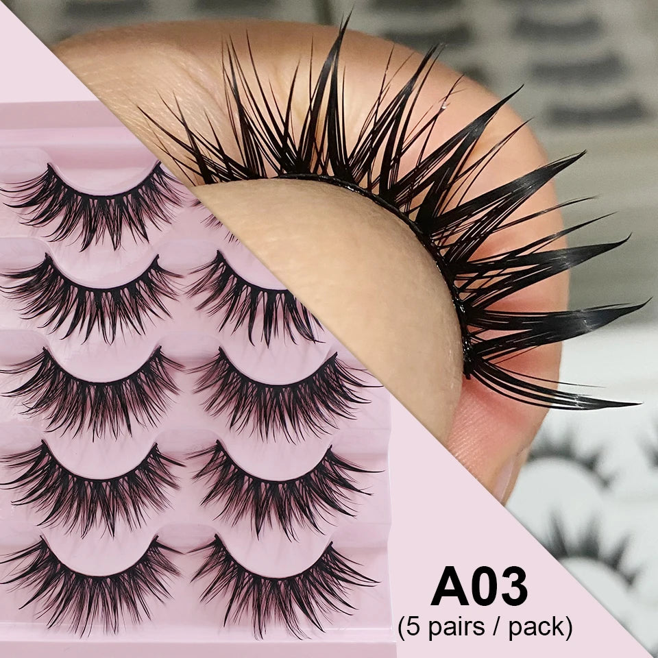 RED SIREN Eyelashes Makeup 5 Pairs Soft Natural Mink Lashes Korean Fashion Manga Lashes