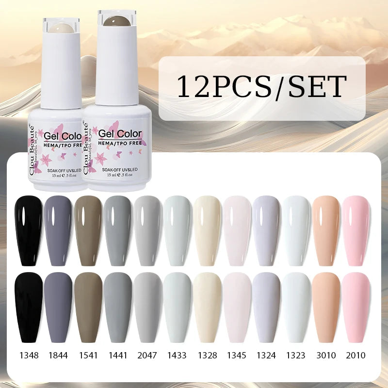 Clou Beaute 12pcs Gel Nail Polish Manicure Set Color 15ml White Glass Bottle Nail Art Kit Vernis Semi Permanent Nail Art Varnish