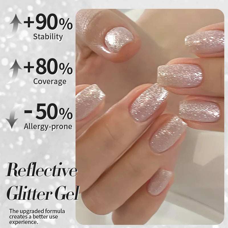 BORN PRETTY 10ml Reflective Glitter Gel Nail Polish for Wedding Nails Champagne Gold Shiny Diamond Nail Art Gel Salon Home DIY