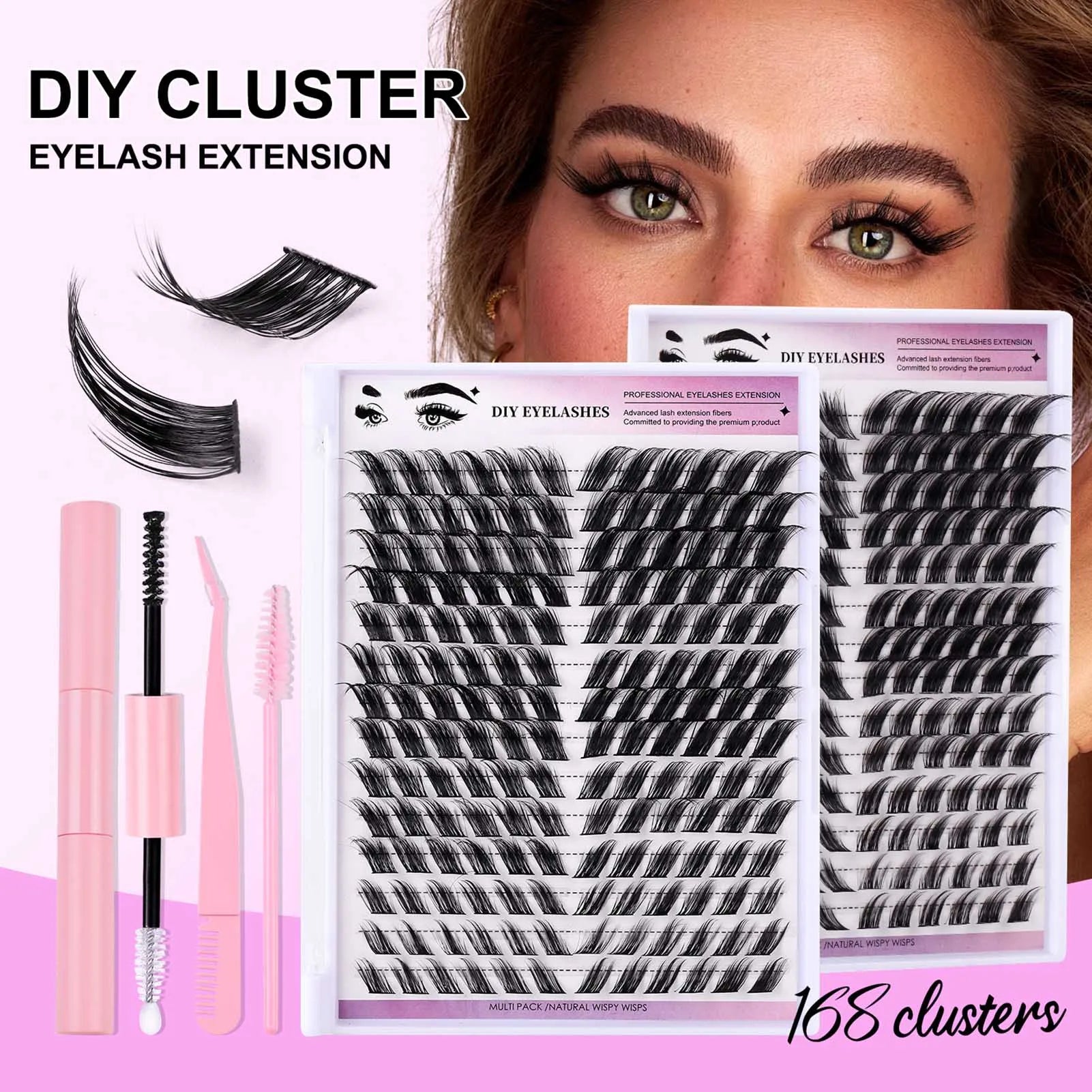 12-18mm DIY cluster Eyelash Extensions Kit Bond and Seal glue set 168row D Curl Individual Lashes for professionals makeup tools