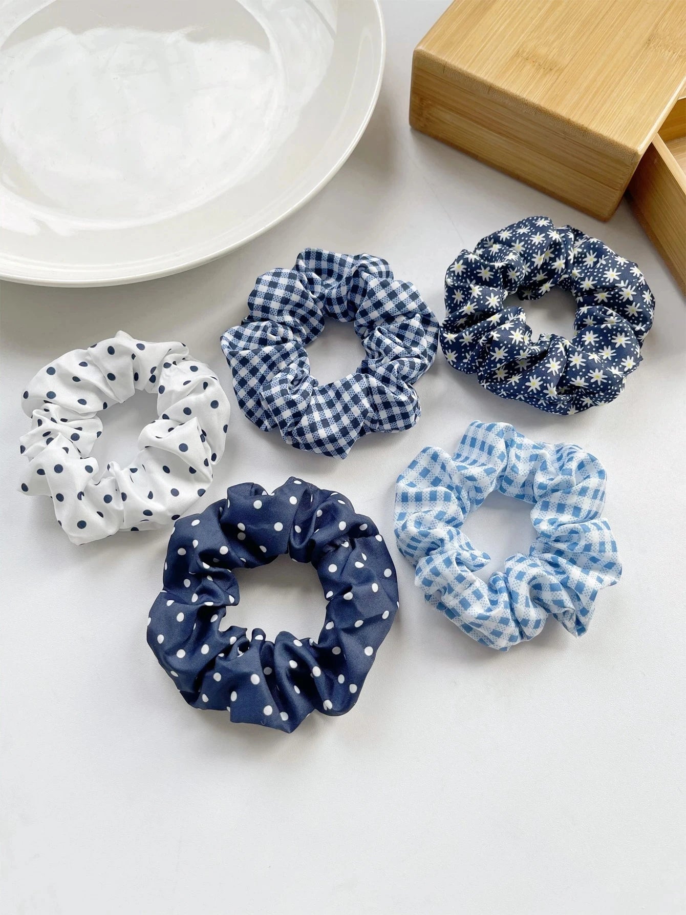 5Pcs Polka Dot Print Scrunchie Elegant Scrunchies Hair Ties Scrunchy Hair Ties