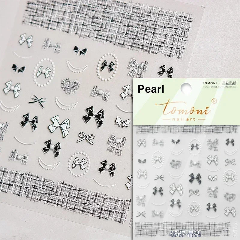1pcs Elegant 5D Pearl Lace Wave Nail Art Stickers Exquisite White Lines Nail Decoration Decals DIY Self Adhesive Transfer Slider