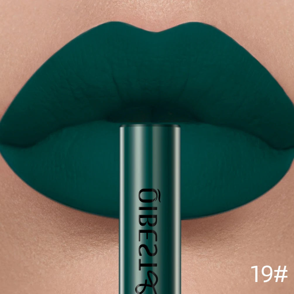 QIBEST Sexy Lipgloss Lasting Velvet Matte Lip Gloss Liquid Lipstick Makeup Women Beauty Nonstick Cup Waterproof Red Lipstick