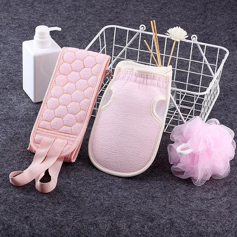 Exfoliating Body Scrubber Set with Back Scrubber Bath Glove And Shower Sponge Loofah for Deep Cleaning And Hygiene
