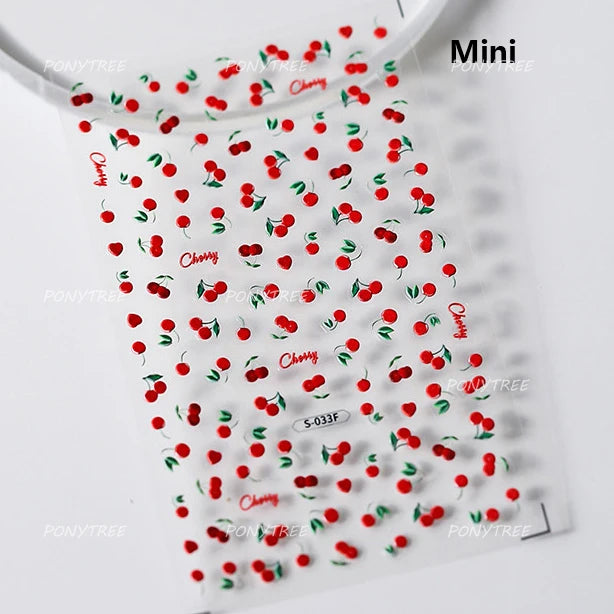 Shiny Attractive Apple Core Peel Cute Fruits Bowknot Tie Star Self Adhesive Nail Art Stickers Charming Rhinestone Manicure Decal