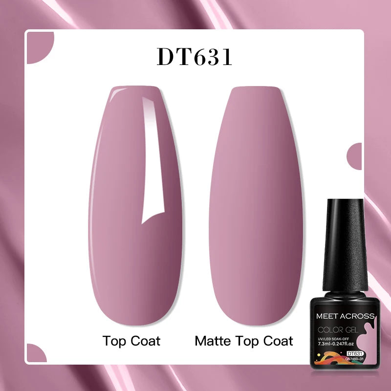 MEET ACROSS 7ml Pink Glitter Rubber Base Nail Gel Polish Sparkling Gold Foil DIY Nail Art Painting Gel Long Lasting Varnish