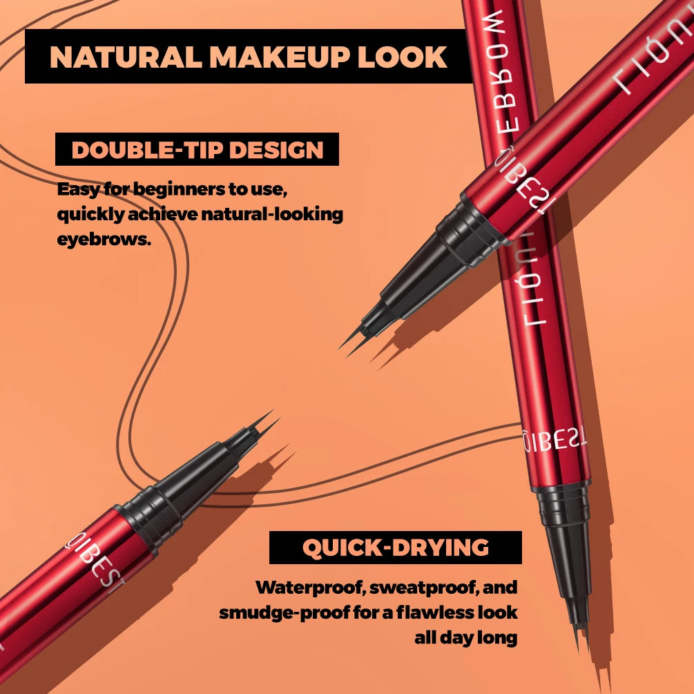 QIBEST 2 Points Eyebrow Pencil Long Lasting Easy To Grip Eyebrow Tattoo Waterproof Thin Liquid Lying Silkworm Brow Pen Cosmetics