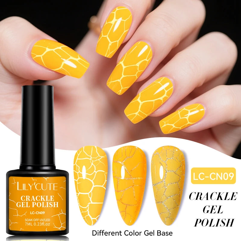 LILYCUTE 7ml Crackle Gel Nail Polish Cracking Nail Gel Quick Dry Nail Art Varnishes Hybrid Semi Permanent Soak Off Base Top Coat