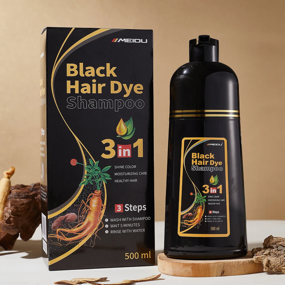 Meidu 3in1 Hair Dye Shampoo Easy to Use Moisturizing & Healthy Hair Care Creating Natural Hair Color,Quick Dyeing for Men Women