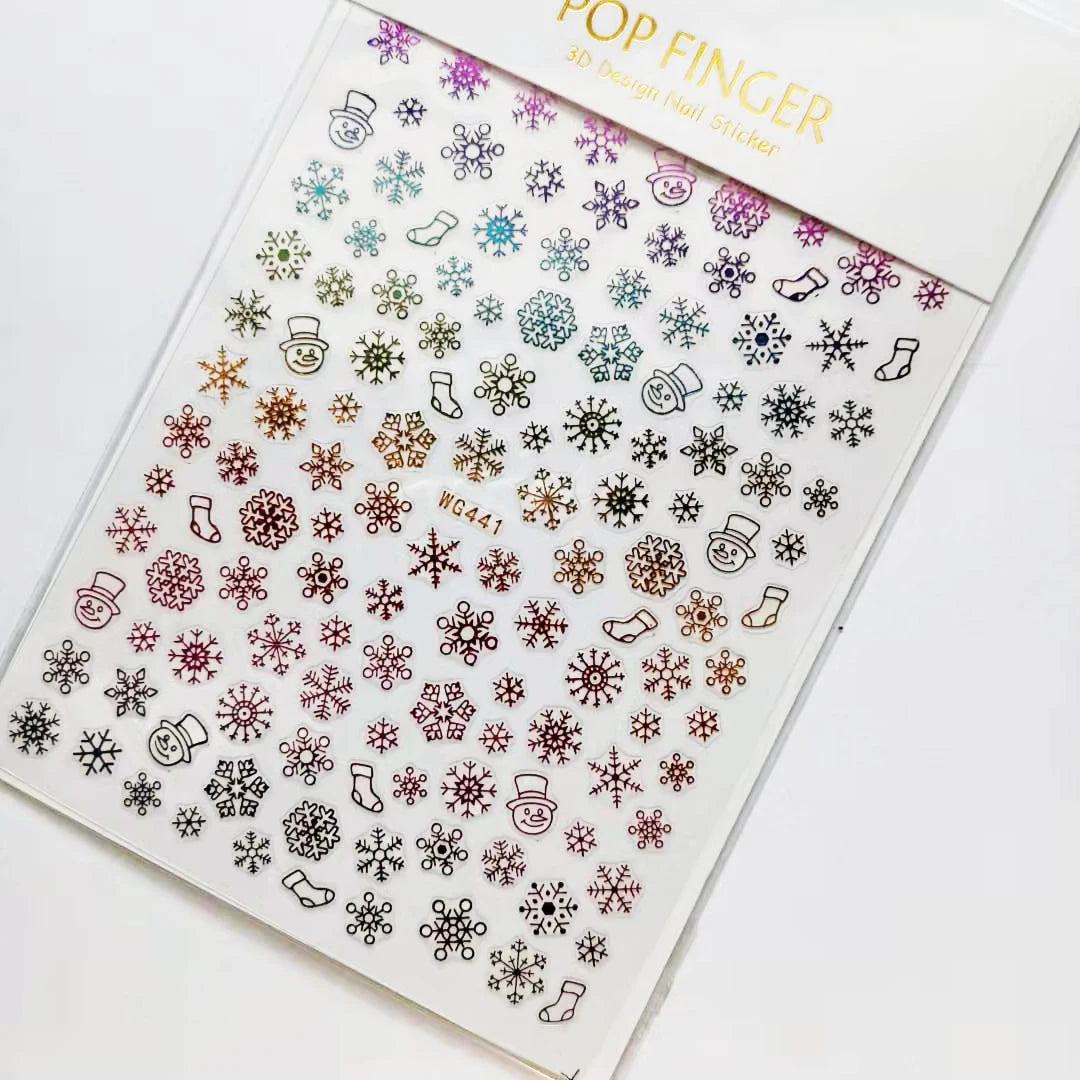 Sliver Bronzing 3D Christmas Nail Art Decoration Sticker Sparkly White Colorful Glitter Geometry Snowflake Winter Slider Foil