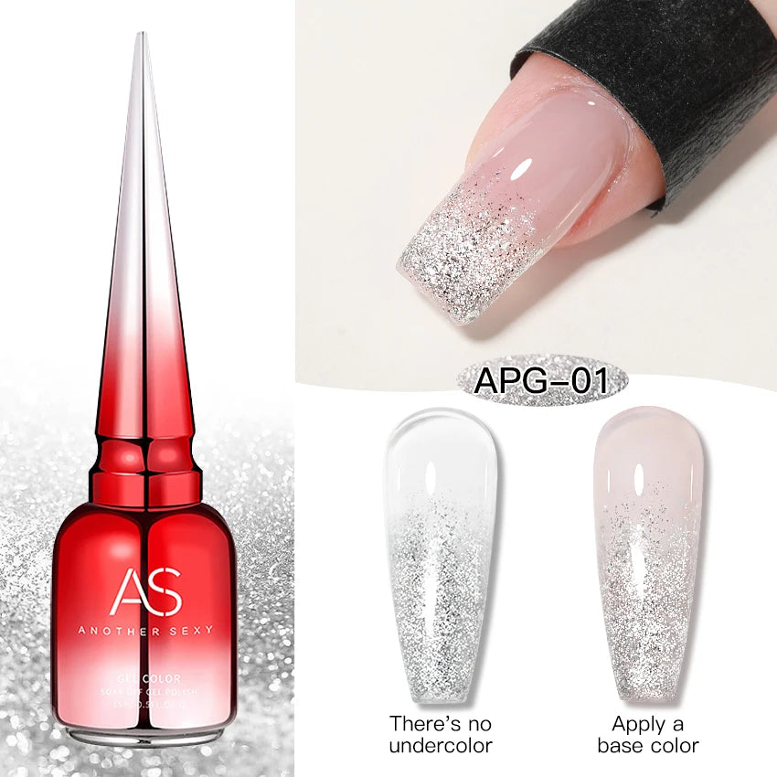 AS 15ml Sparkle Platinum Gel Nail Polish Shiny Pink Gold Silver Glitter Painting Gel Drawing Semi Permanent Tpo Free Varnish