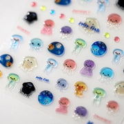 1pcs 5D Kawaii Jelly Fish Nail Art Stickers Blue Jellyfish Adhesive Nail Art Decorations Stickers 3D Manicure Decals Accessories