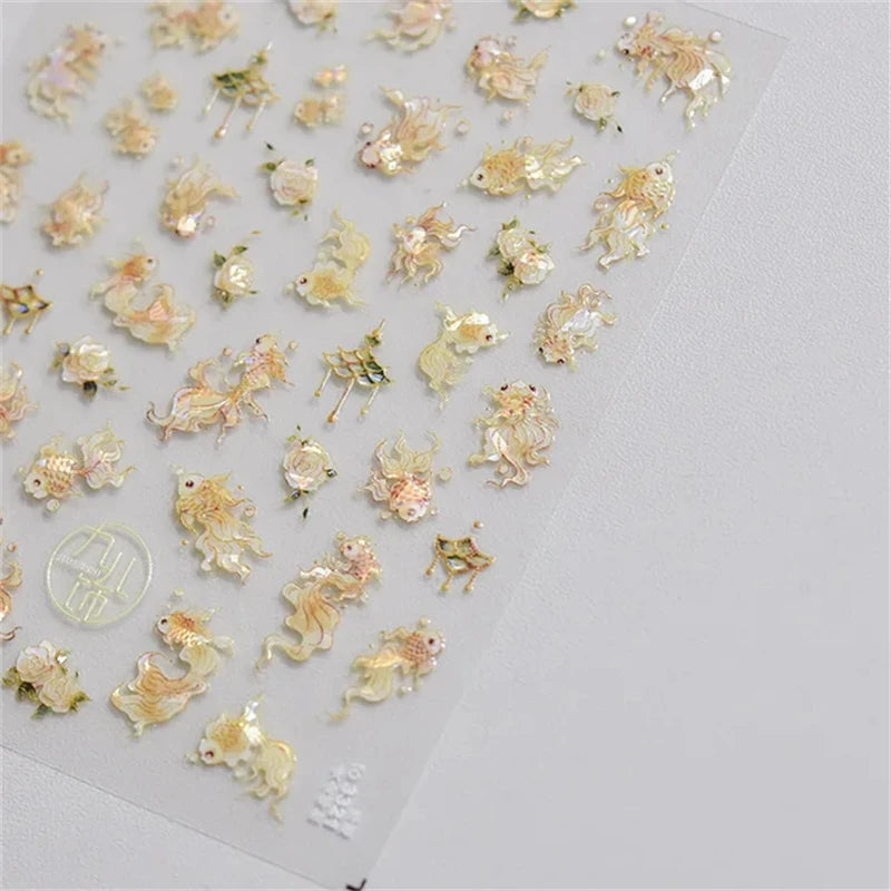 1Pcs Lovely Cat Green Potted Plant Flowers Nail Stickers 5D Reliefs Self Adhesive Nail Art Stickers Manicure Decorations Decals