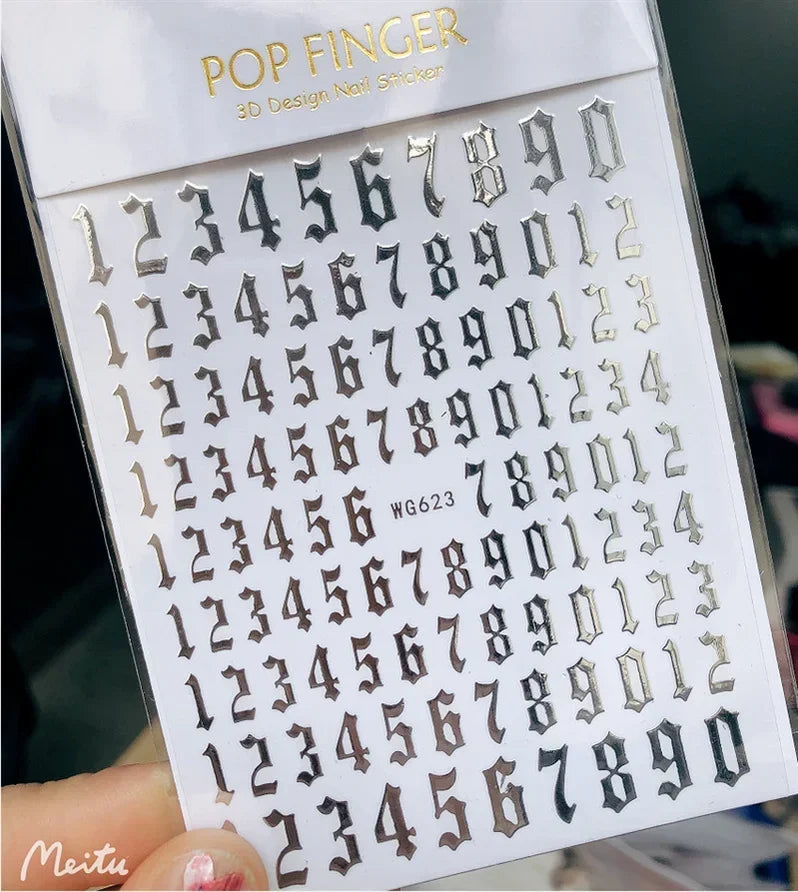 Numbers Decals Roman 26 English Alphabet 3D Self-adhesive Nail Art Decal Sticker Word Small Letter Nail Tattoos Decal Stickers