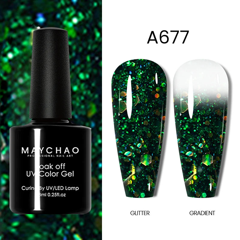 MAYCHAO Glitter Gel Nail Polish 7.3ml Semi-permanent Sequins Shiny Gel Base Top Coat Soak Off UV LED Varnish Nail Art Decoration