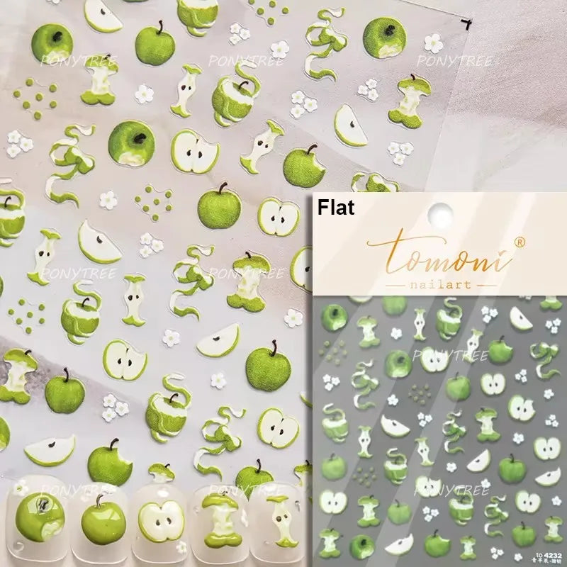 Shiny Attractive Apple Core Peel Cute Fruits Bowknot Tie Star Self Adhesive Nail Art Stickers Charming Rhinestone Manicure Decal