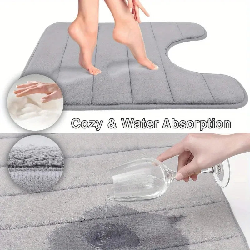 Memory Foam U-Shaped Toilet Mat Anti-Skid Super Absorbent Bathroom Carpet Bath Mat for Bathroom Decor