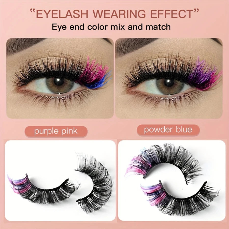6 Pairs of Color 8D Fluffy Curly False Eyelashes, Magnetic Eyeliner Pen Is Not Easy to Smudge and Do Not Leak Eyelashes Set