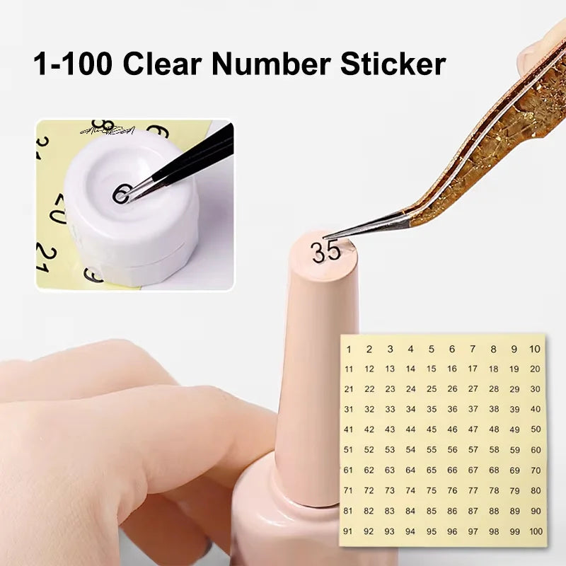 15 Sheets Nail Polish Number Stickers 1-200 Gel Varnish Label for Glue Bottle Lipstick Nails Tip Display Manicure Tool