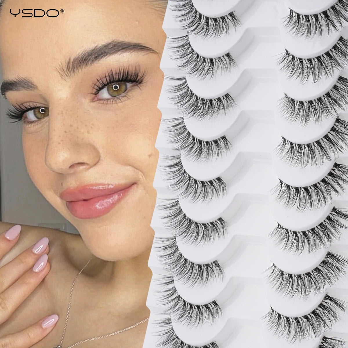 YSDO False Lashes 5/10 Pairs Half Lashes Natural Long Cat Eye Lashes 3D Mink Eyelashes Full Strip Lashes Extension Makeup Tools