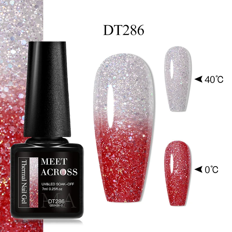 MEET ACROSS 7ml 36Colors Glitter Thermal Gel Nail Polish 3 Colors Changing Soak Off Gel Winter Semi Permanant Nail Art Varnish