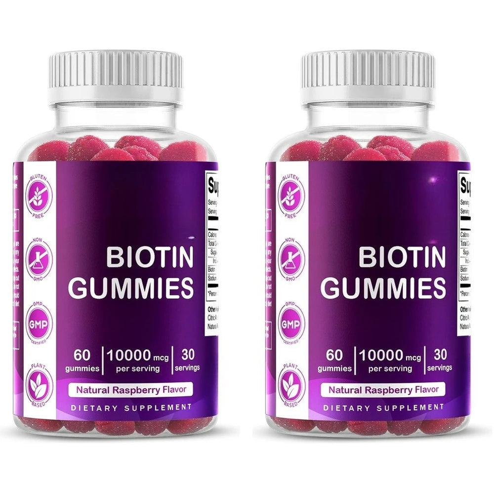 Biotin Gummies with Vitamin Vegan Gluten Free Soy Free Natural Raspberry Flavor Support Hair, Nail, and Skin Health 60 Gummies