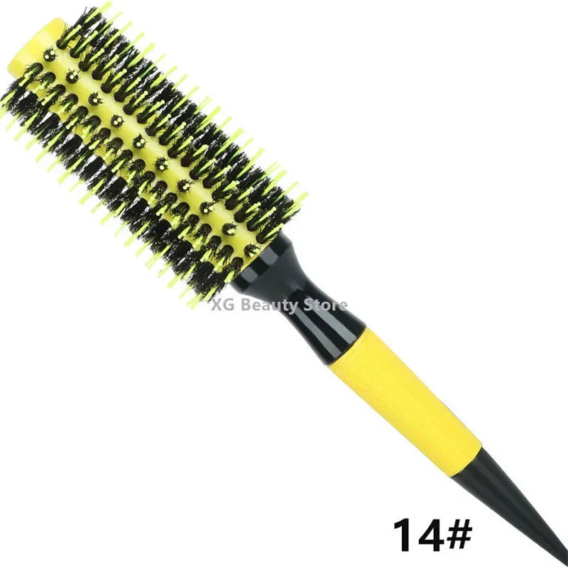 Professional 1/6pcs Boar Bristle Wooden Hair Comb Round Hair Brush Curling Combs Woman Hair Curlerl Hairdresser Styling Tool