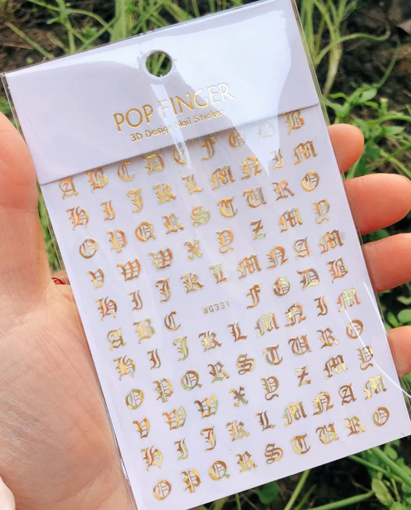 New Roman 26 English Alphabet Number 3D Self-adhesive Nail Art Decal Sticker Word Small Letter Nail Tattoos Decal Stickers