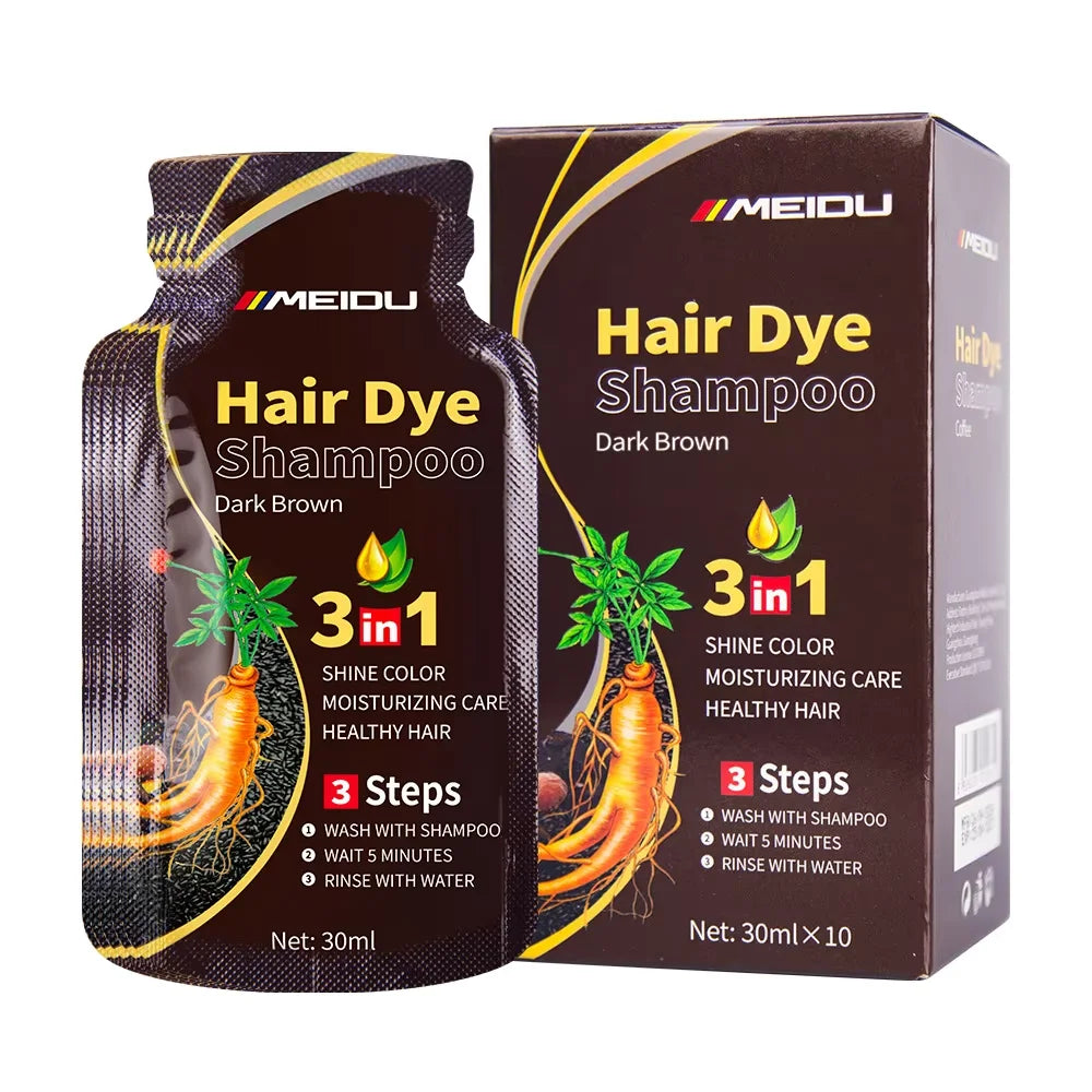 30mlx10pcs Natural Hair Dye Shampoo 3 IN 1 Quick Easy Covering White Grey Hair Cleaning Instant Coloring Nonirritating Hair Care