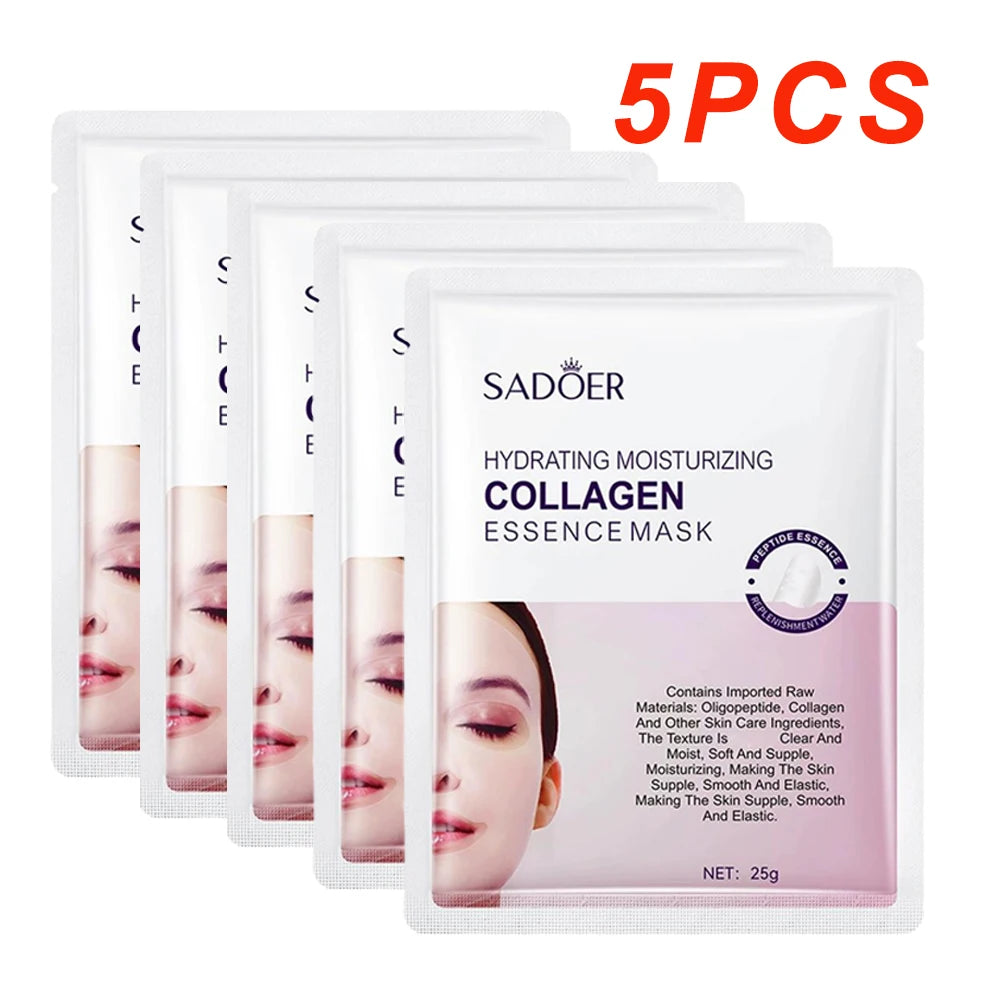 5pcs Hyaluronic Acid Collagen Face Mask skincare Moisturizing Hydrating Facial Masks Sheet Mask Skin Care
