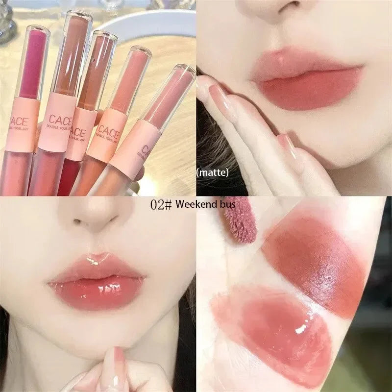 Double Head Lip Gloss Matte Velvet Sexy Red Tint Liquid Lipstick Waterproof Lipgloss Lasting Lip Glaze Korean Makeup Cosmetics
