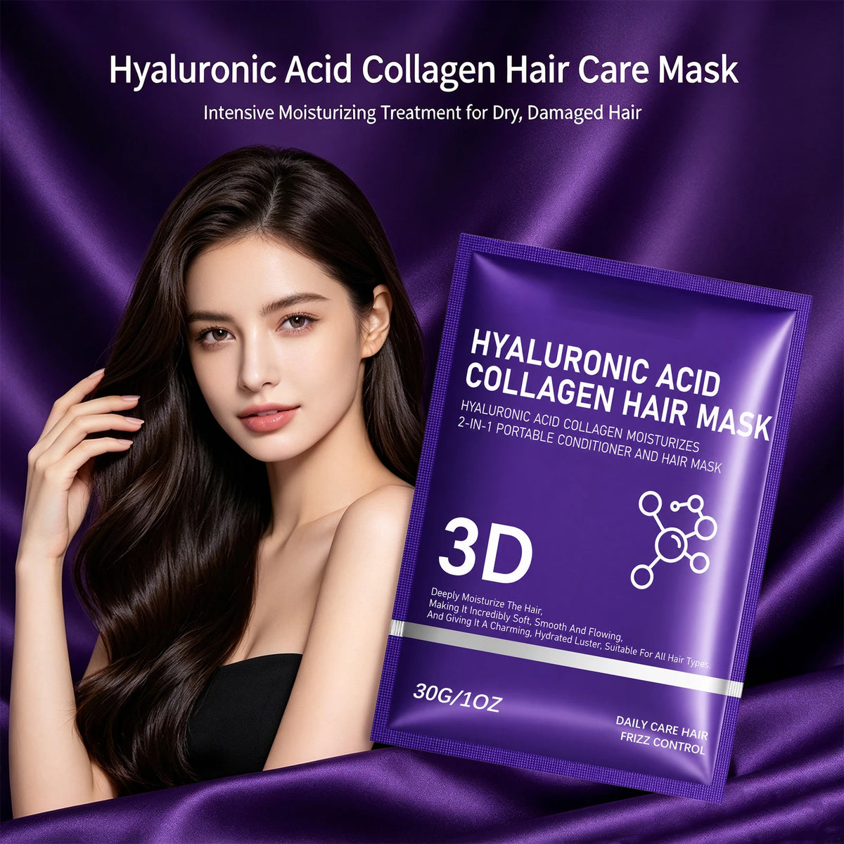 Hyaluronic Acid Collagen Hair Mask for Dry Damaged Hair,Deep Moisturizing Frizz Control Smooth Hydrating Restore Shine Hair Care