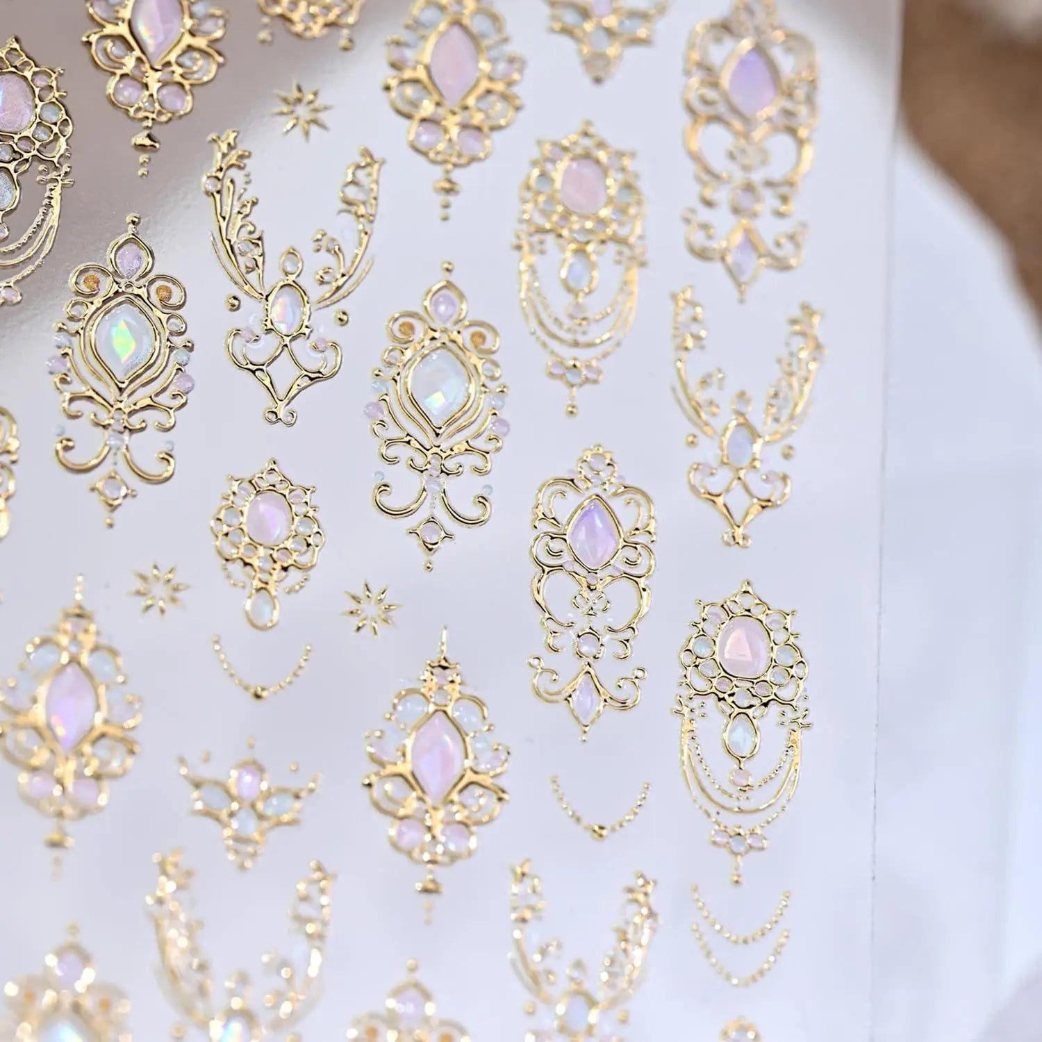 5D Luxury Gold Scepter Nail Art Stickers Gorgeous Gemstone Elegant Courtly Pattern Deca Necklace Frame Self Adhesive Nail Sticke