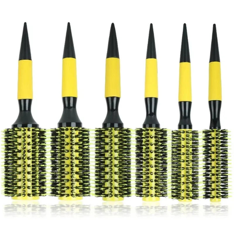 Professional 1/6pcs Boar Bristle Wooden Hair Comb Round Hair Brush Curling Combs Woman Hair Curlerl Hairdresser Styling Tool