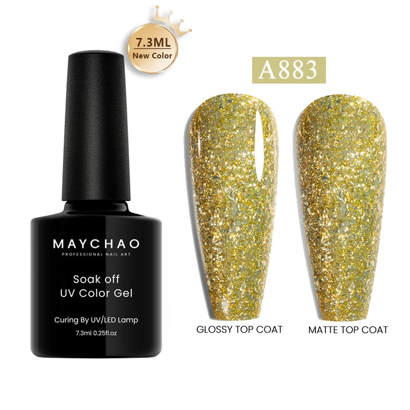 MAYCHAO Glitter Gel Nail Polish 7.3ml Semi-permanent Sequins Shiny Gel Base Top Coat Soak Off UV LED Varnish Nail Art Decoration