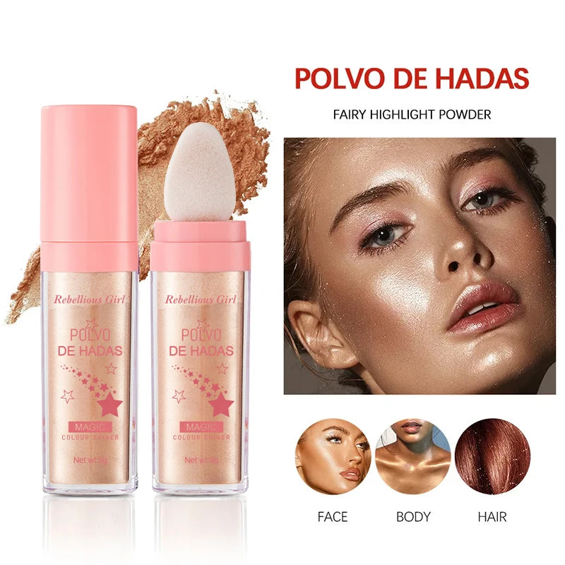 Highlighter Powder White Moonlight Polvo De Hadas Glitter Shimmer Contour Shading Illuminator for Women Face Body Glitter Makeup