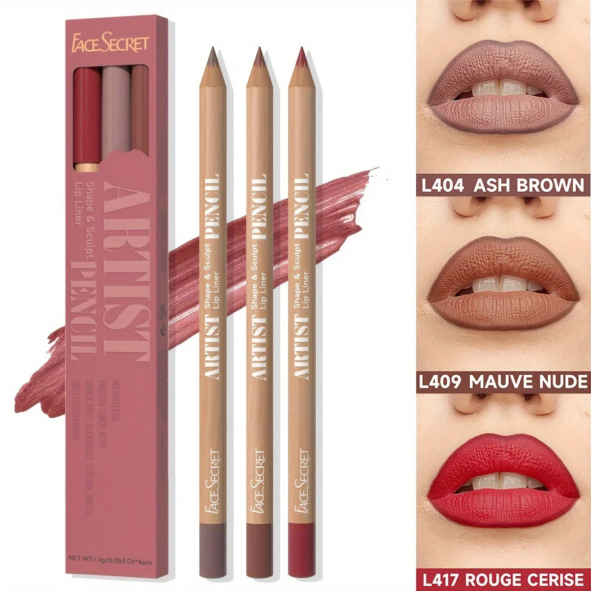 Face Secret 3pcs/Set Coffee Tones Beige Matte Lip Liner Waterproof,Long-Lasting, Velvet Smooth Natural Soft Pencil Lipstick
